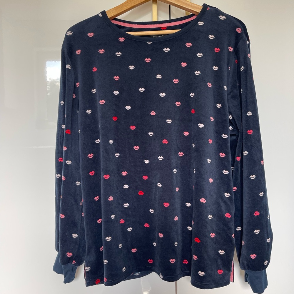 Kate Spade Women's Super Soft Fuzzy Lip Print Pajama Shirt
